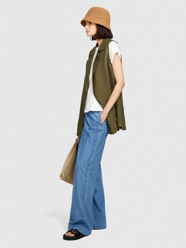 Palazzo trousers in chambray - women's palazzo jeans - Blue | Sisley image number 2